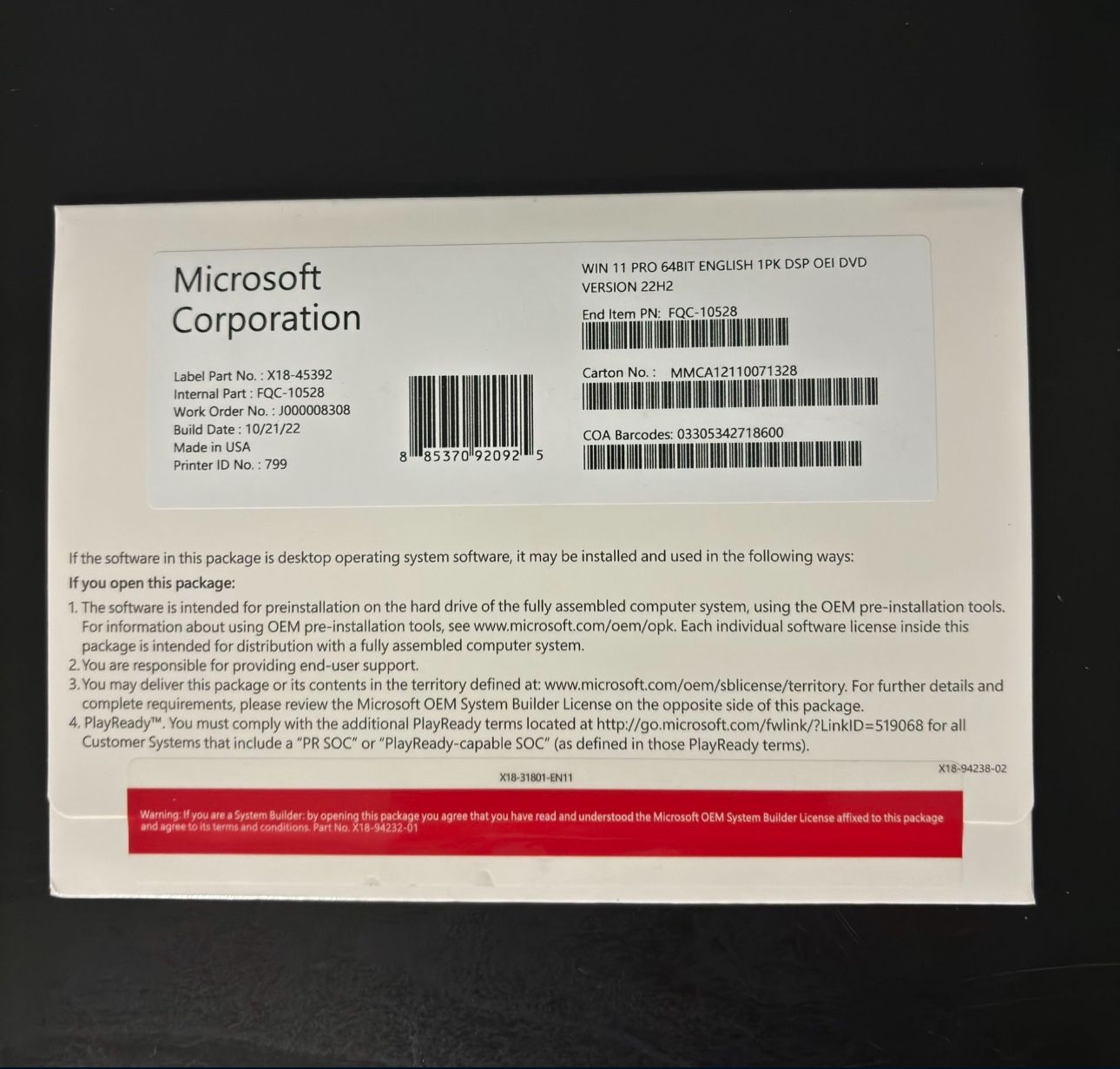 Windows 11 Pro 64 Bit Key With DVD Authentic And Brand New