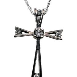 10k White Gold Natural Diamond Cross Pendant Necklace