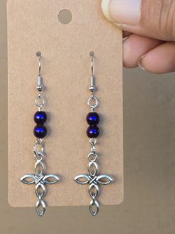 Chic Faith Cross Earrings Purple Silver 2.75" Dangle Hooks Handmade NEW