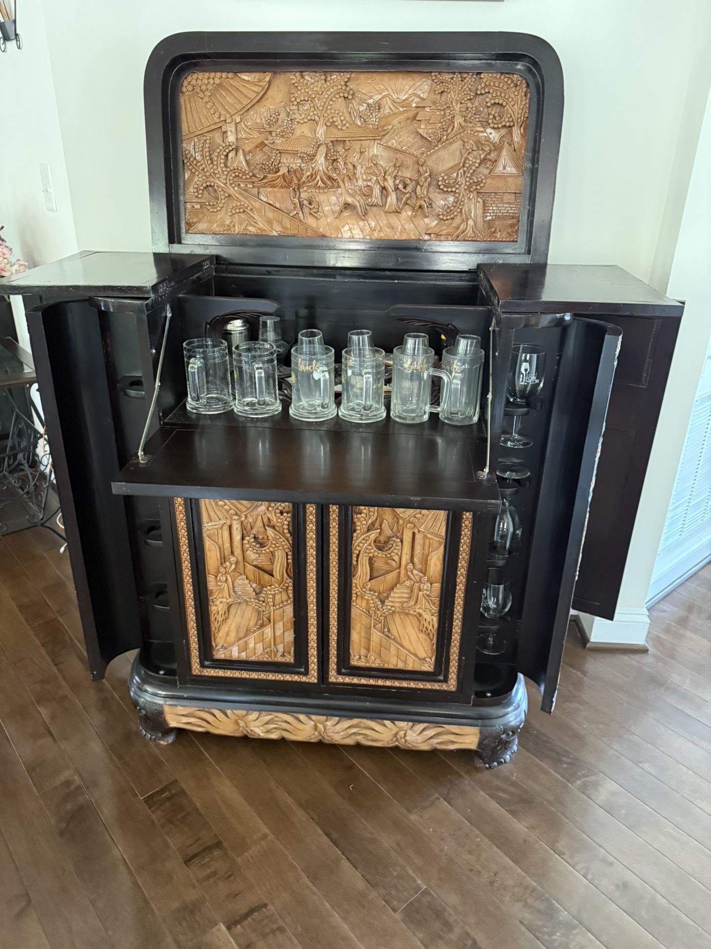 Hand-Carved Wood Bar Cabinet / Liquor Cabinet - $700 OBO - Leesburg