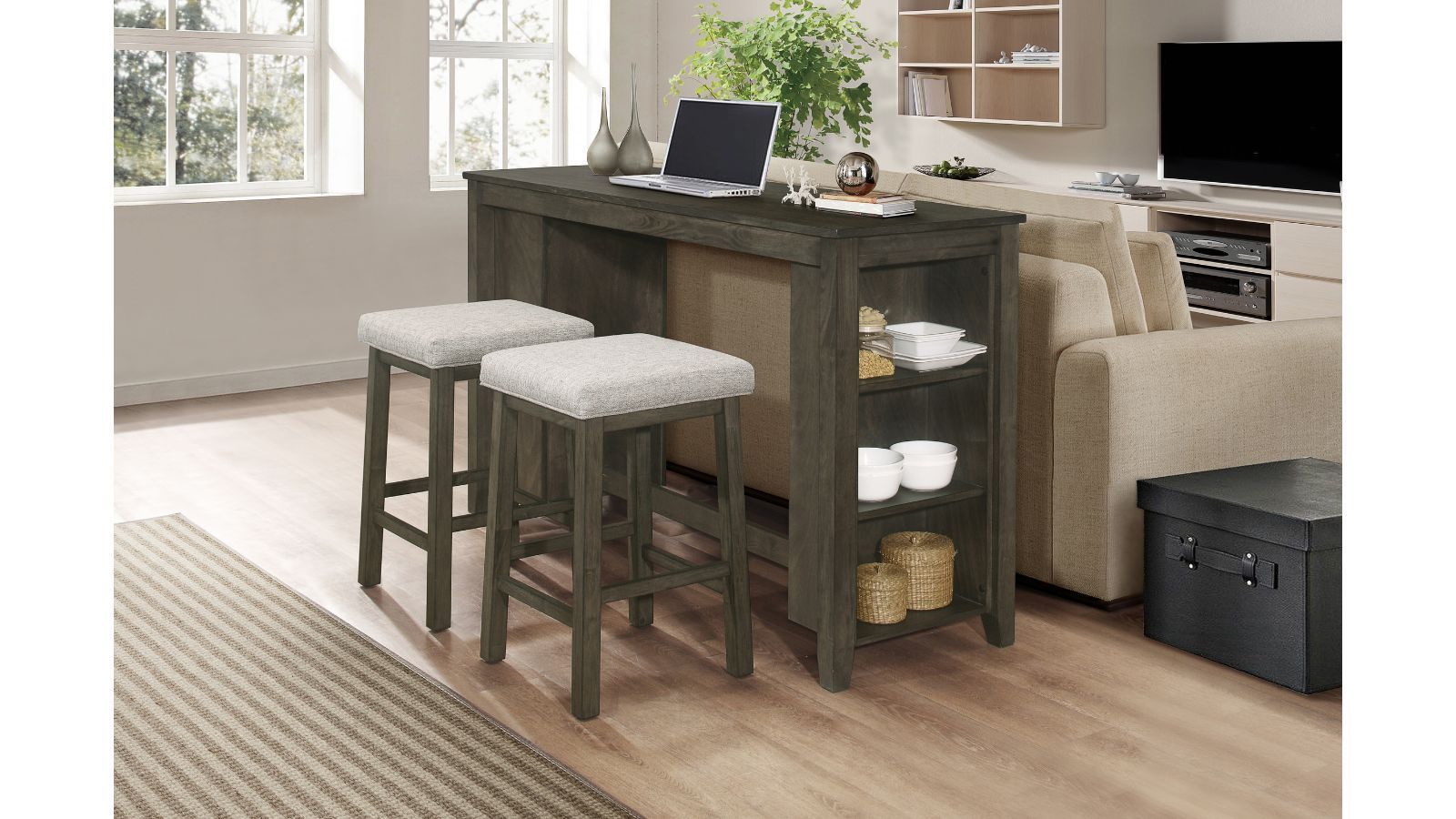 3 Piece Counter Height Table Set In Grey Finish