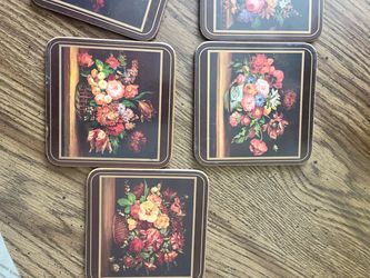 Floral Still Life Cork-Backed Coasters Set