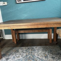 Rustic Farmhouse Driftwood Dining Table and Bench Set