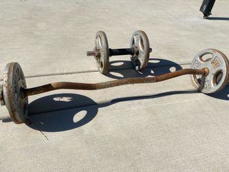 Free Weights: curling bar and dumb bell