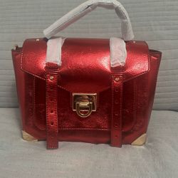 Michael Kors Manhattan Medium Leather Satchel, Metallic Crimson