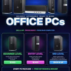 Dell & HP Office Desktop PC - From $100 - Free Keyboard & Mouse - Windows