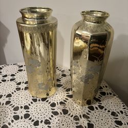 Set of 2 Gold Plated Peacock Vases Japan Vintage