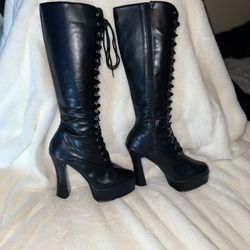 Pleaser Faux Leather Knee High Lace Up Platform Boots NEW! 