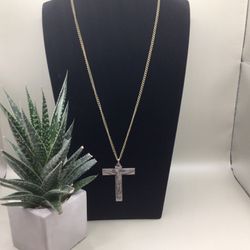 Vintage Bronze Toned Metal INRI Crucifix Pendant with Closed Chain Necklace