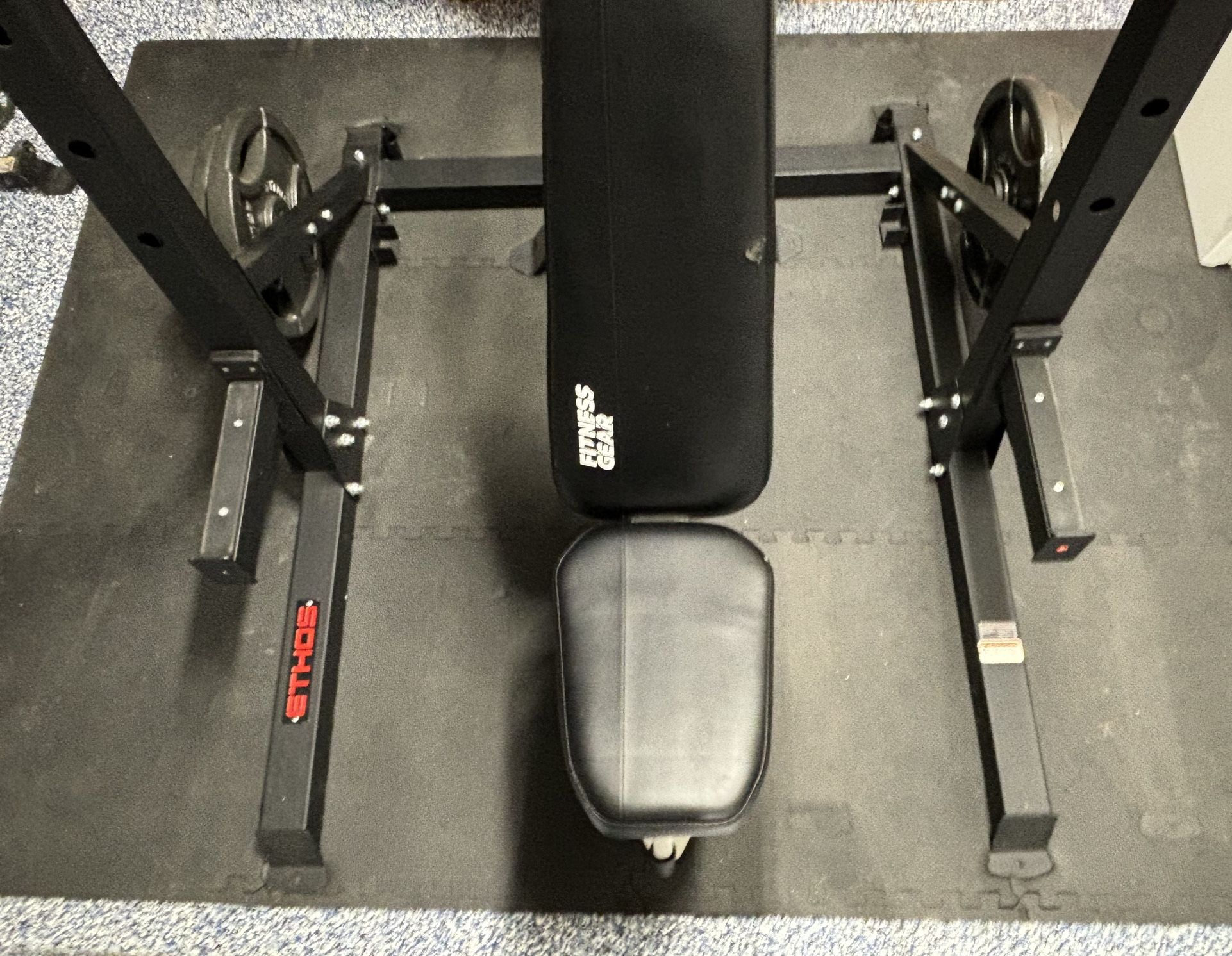 Weight Bench, Bar Set & Mats