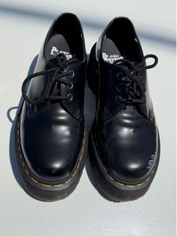 Dr. Martens 1461 Quad Black Polished Smooth Leather Platform Oxford Shoes Size 8 Women and size 7 men