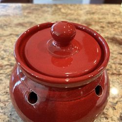 Red Ceramic Onion & Garlic Storage Pot