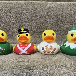 Infantino Christmas Rubber Duck Bath Toys New Lot of 4 Soldier Elf Ugly sweater