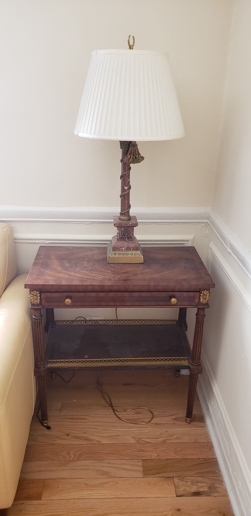 Antique end table and lamp