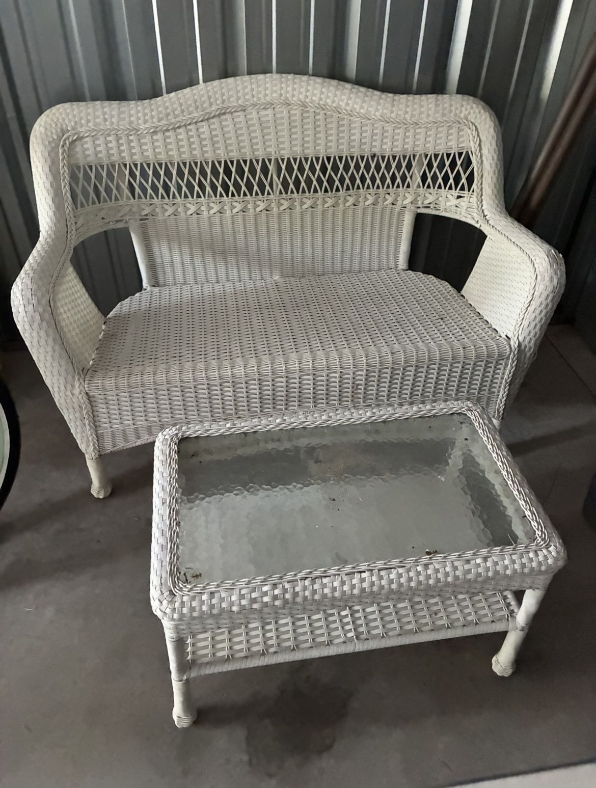 Wicker Table And Love Seat