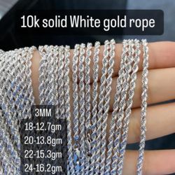 10k White Gold Rope Chains