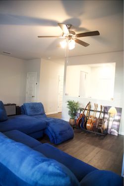 Blue Sectional and Chase