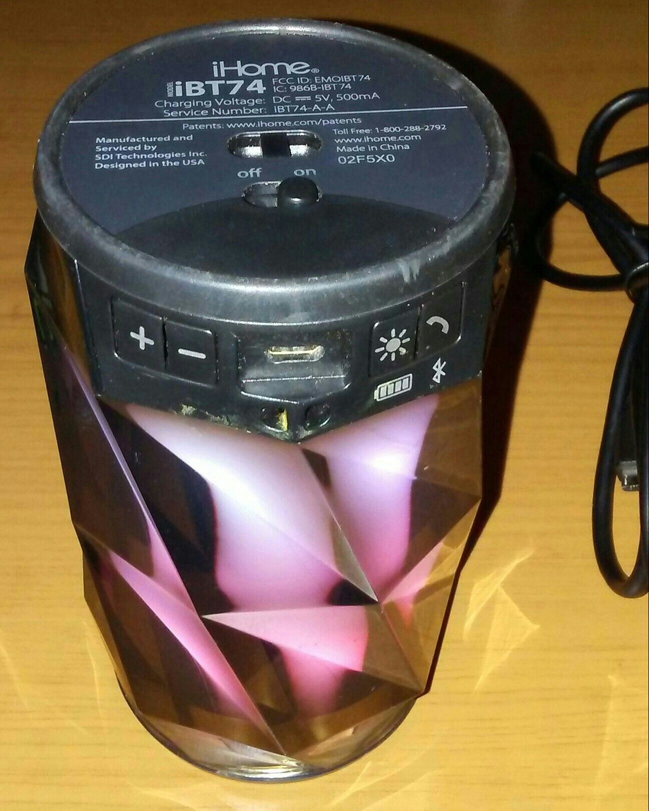 iHome Wireless Color Changing Bluetooth Speaker Model iBT74
