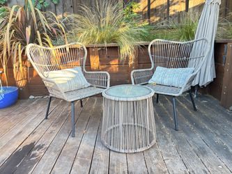 3pc Steel and Wicker Latigo Rust Resistant Outdoor Patio Club Chairs and Table Gray