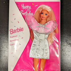 Barbie Fashion Greeting Card - Happy Birthday Silver Metallic Dress 1994 New Vintage Mattel