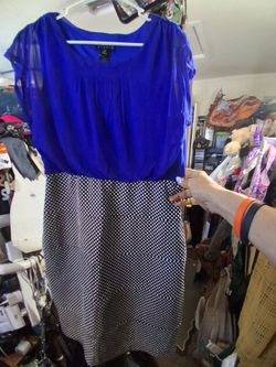 Enfocus Studio Blue and Polka Dot Dress, Size 12