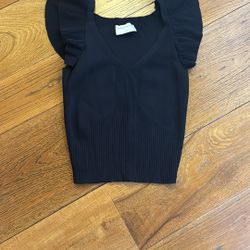 Modern Citizen Black Ruffled Cap Sleeve Blouse