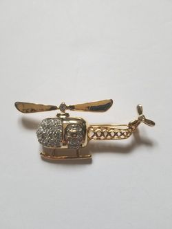 Gold and White Rhinestone Helicopter pin/brooch