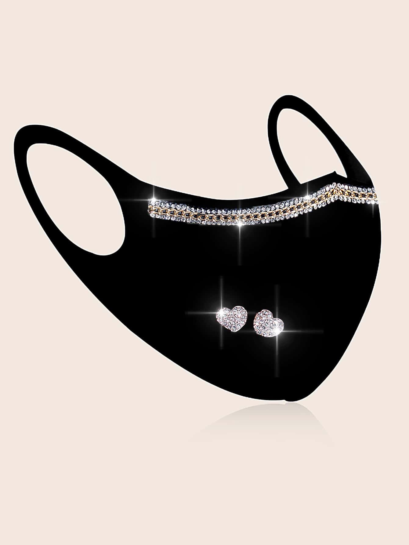 Emery Rose Rhinestone Heart Decor Face Mask 