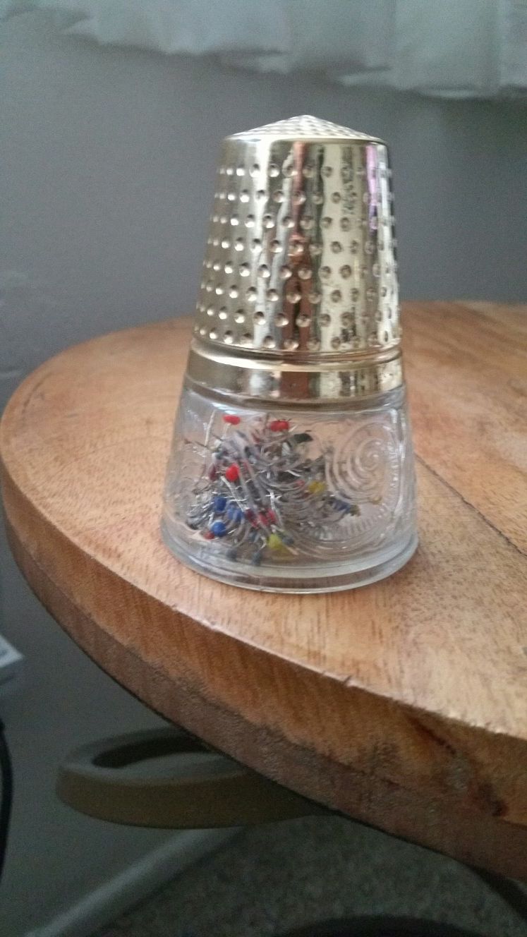 Small Avon Antique Thimble Glass Jar with Gold Lid