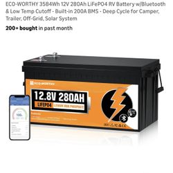 100% Brandnew ECO-WORTHY 3584Wh 12V 280Ah LiFePO4 RV Battery w/Bluetooth & Low Temp Cutoff - Built-in 200A BMS - Deep Cycle for Camper, Trailer, Off-G