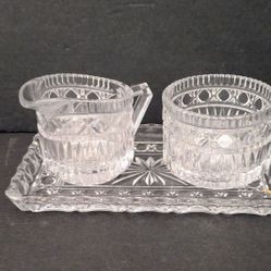 Crystal Creamer And Sugar Set With Matching Tray