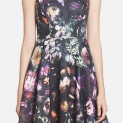 ted baker london fit and flare dress Fit and Flare Dress with Deep V Pleated Neckline & Chiffon Skirt main image 0