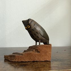 Vintage Hand-carved Owl Perched On Wood