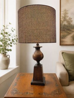 Large 31” StyleCraft Traditional Table Lamp – Faux Wood & Linen Shade