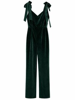 Green Velvet Jumpsuit with Bow Straps