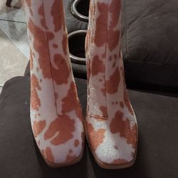 New Women's Brown Cow Print Boots