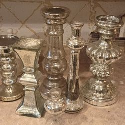 Beautiful Bunch Of Mercury Glass Candle Holders