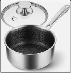 Koch Systeme CS 3QT Hybrid Nonstick Stainless Steel Sauce Pan with Lid, Tri-Ply Pot with Honeycomb Interior, Induction Compatible, Oven & Dishwasher S