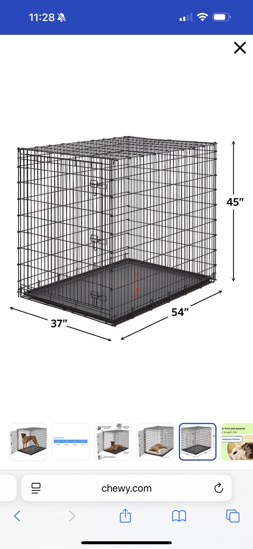 XX-Large Heavy Duty Single Door Wire Dog Crate, 54-in L x 37-in W x 45-in H