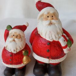 TWO VINTAGE CERAMIC SANTA CLAUS FIGURINES (Larger 6"x3.75" and Smaller 4.5"x2.5") Excellent Condition