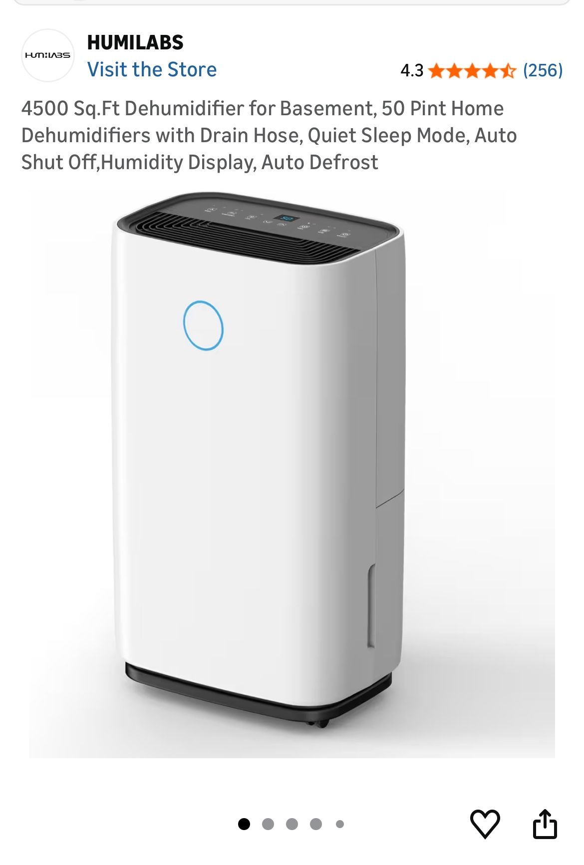 50-Pint Dehumidifier – HUMILABS – Covers 4,500 Sq Ft – Hose Drain Option