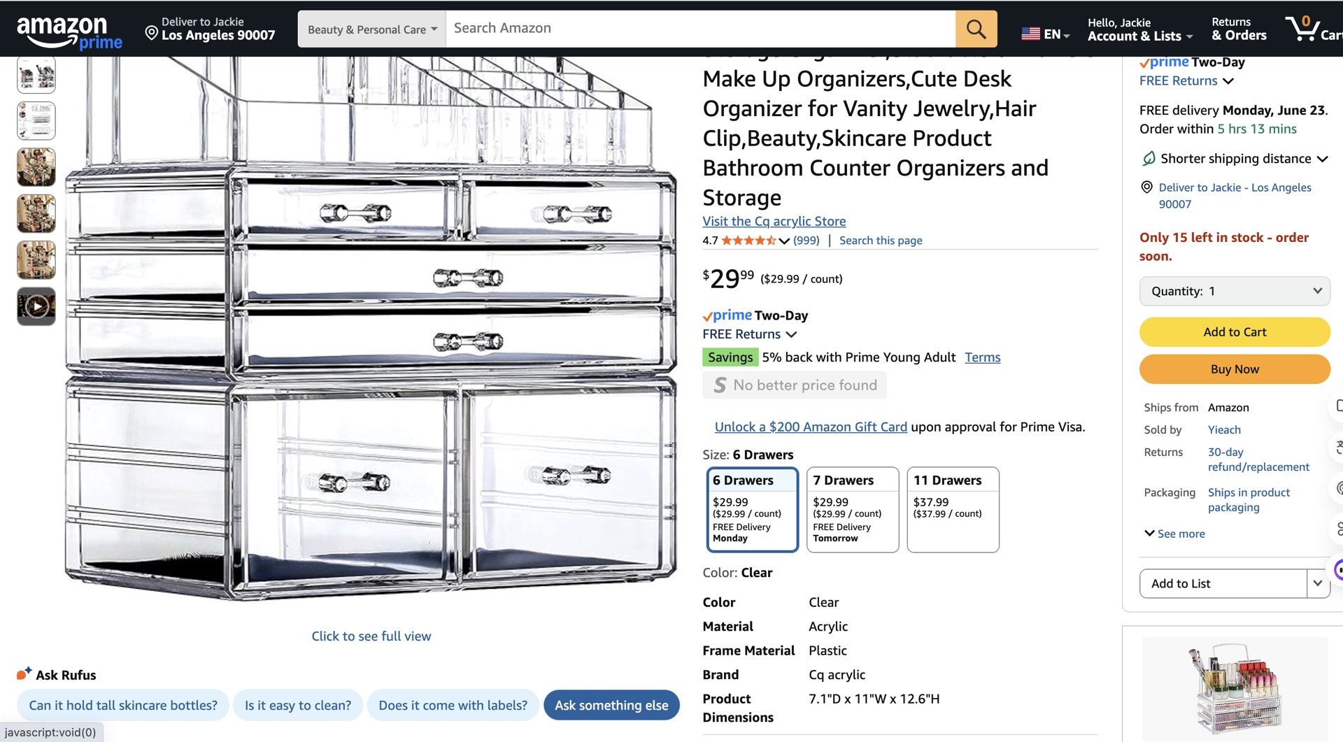Clear Acrylic Makeup Organizer with Drawers