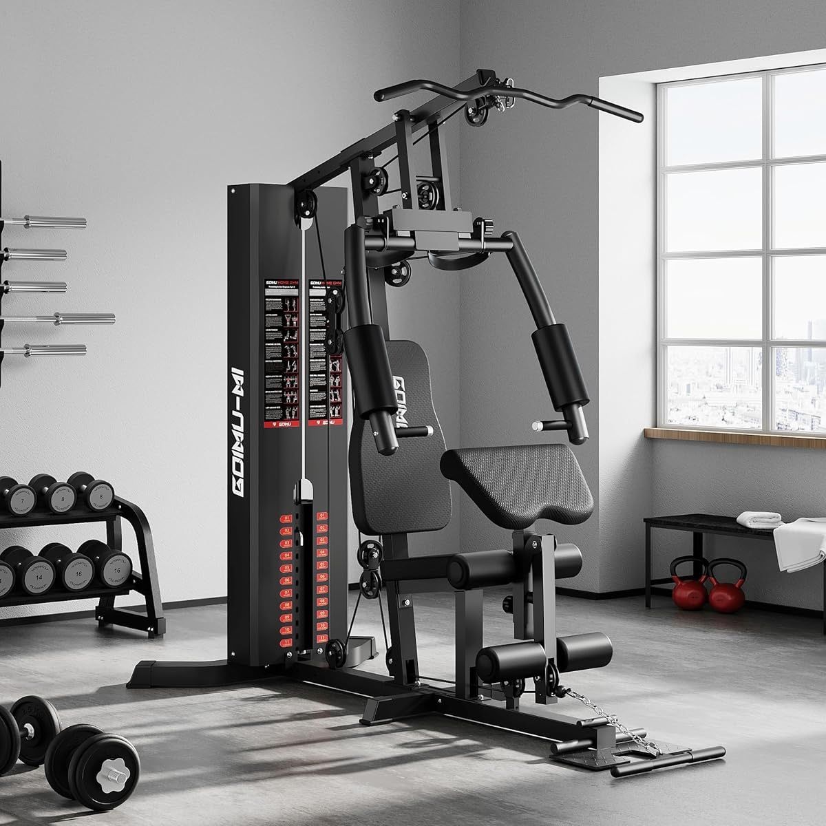 New Home Gym, M1 Workout Station with 140LBS Weight Stack, Multifunctional Home Gym Equipment with Pulley System for Full Body Strength Training New