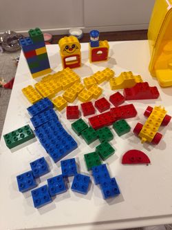 Vintage LEGO DUPLO Building Blocks & Yellow Storage Bucket