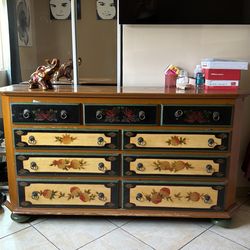 Vintage Hand-Painted Dresser – Unique Floral / Boho Style