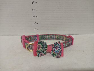 Pink With Flower Design And Bow Tie Adjustable Dog Collar 