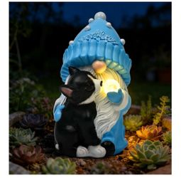 Solar Garden Statue, Gnome with Dog Outdoor Decor, Gnomes Decoration Gifts with LED for Patio Yard Lawn Balcony, Christmas/Birthday Gift for Mom Women
