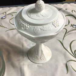 Vintage Pedestal Indiana Milk Glass Candy Dish