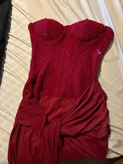 Red Strapless Mini Dress with Lace Bodice