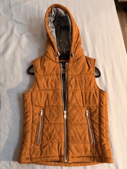 Zara Quilted Suede Hooded Puffer Vest